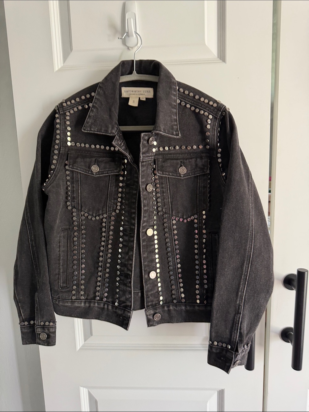 Anthro saltwater LUXE Black Studded Denim Jacket small‎